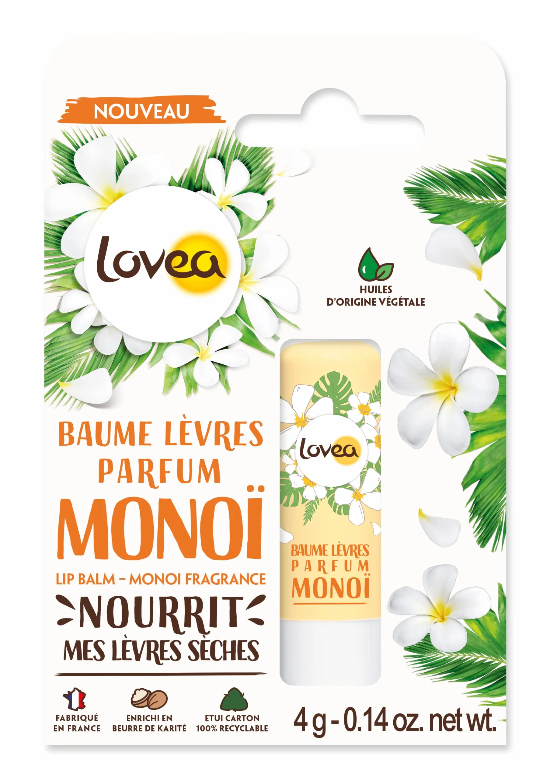 Baume à Lèvres LOVEA Monoï Beurre de Karité 4 g