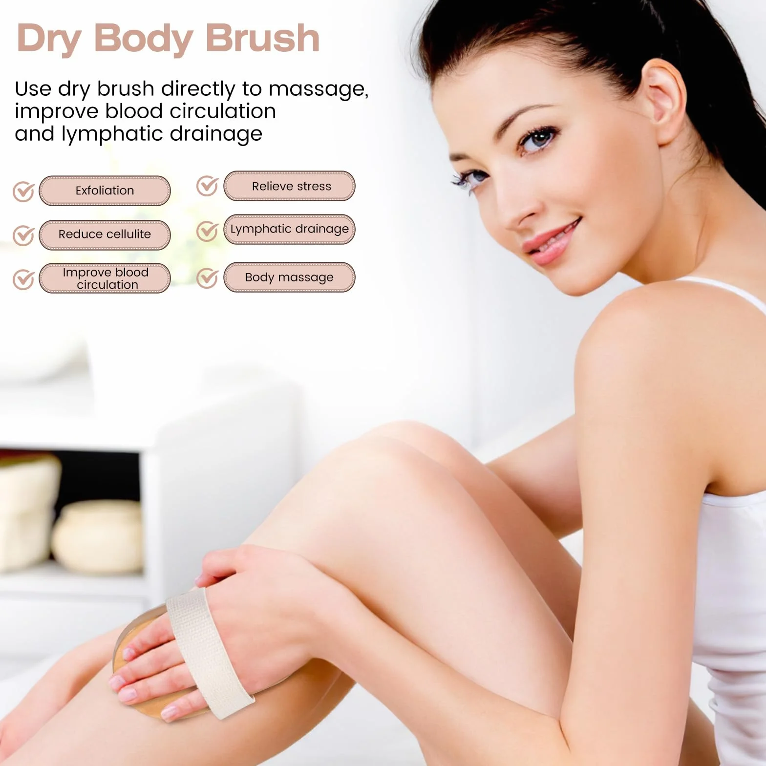 Brosse à Sec Corps pour Drainage Lymphatique Anti-cellulite Exfoliante Circulation Sanguine