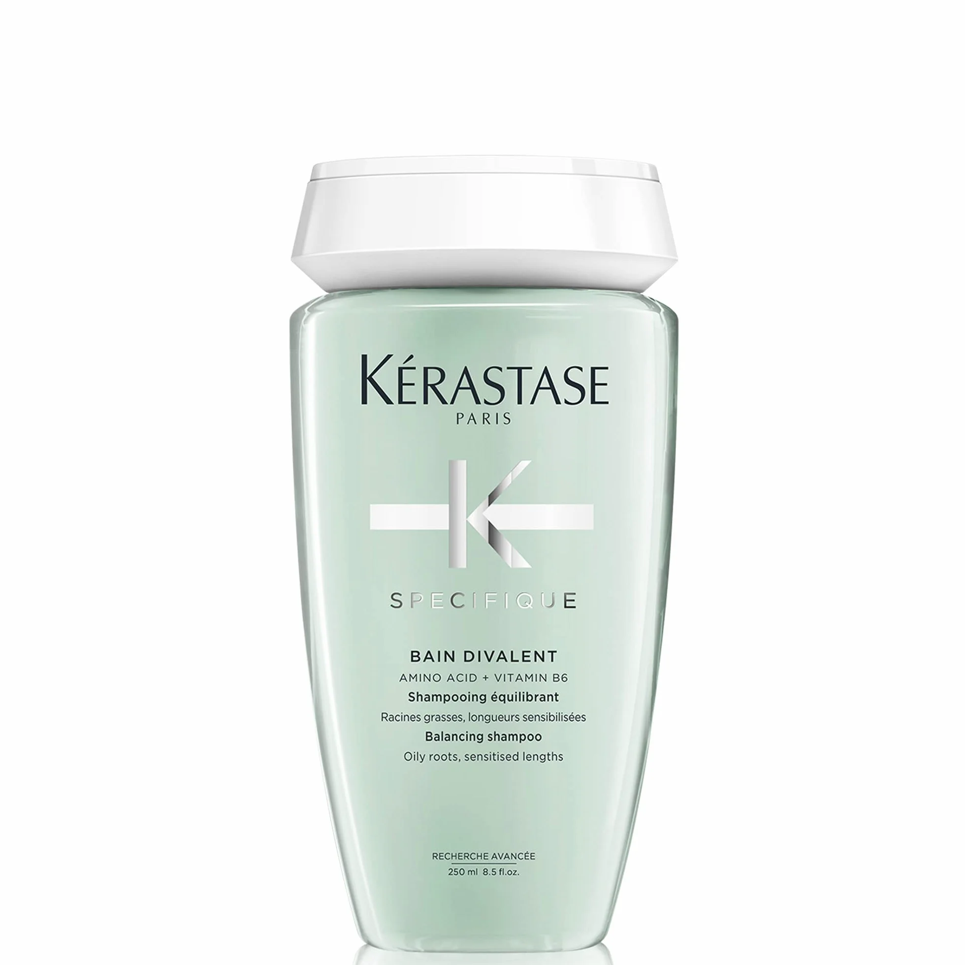 KÉRASTASE Spécifique Bain Divalent Shampoing Équilibrant Purifie Facilite Le Coiffage Acide Aminé Vitamine B6 Racines Grasses Longueurs Sensibilisées 250 ml