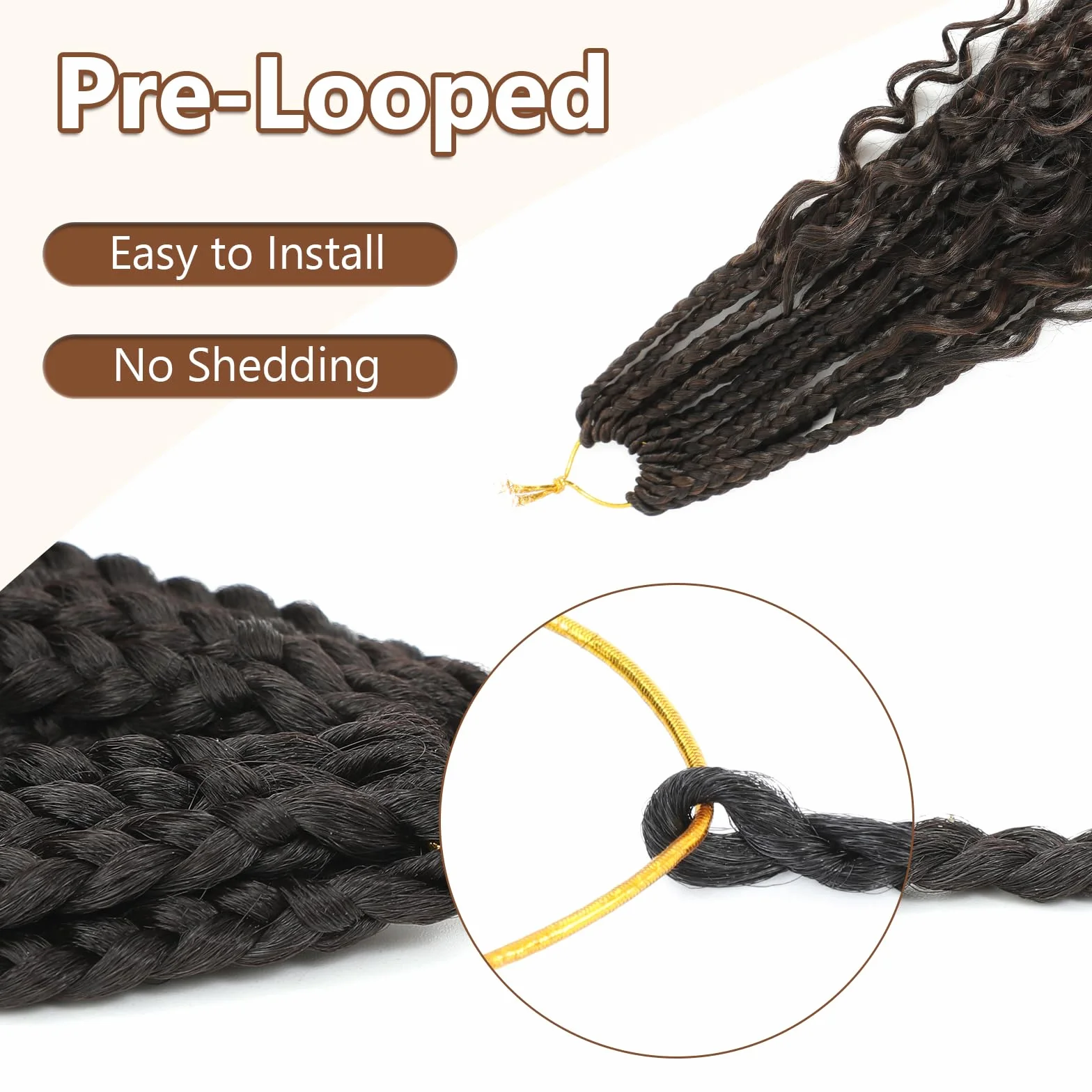 Boho Box Braids Crochet Hair with Curly Hair Pre Loop Long Black Messy Goddess Box Braids Extensions de cheveux pour femmes noires (30.6 cm (Lot de 8), 1B/30#)