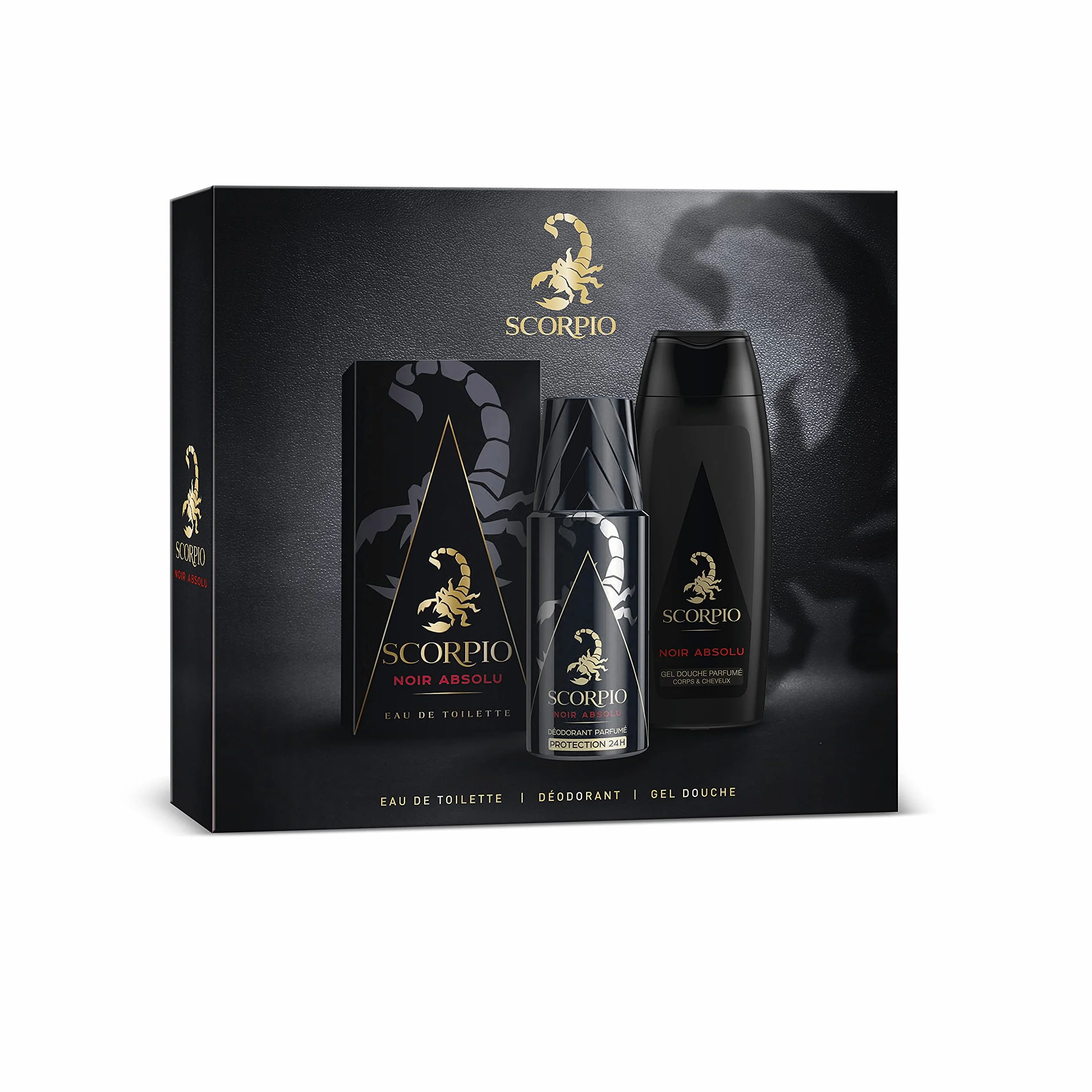 SCORPIO - Coffret 3 produits Noir Absolu - Coffret Cadeau Homme - Eau de toilette flacon 75ml, Gel Douche 250ml et Déodorant atomiseur 150ml