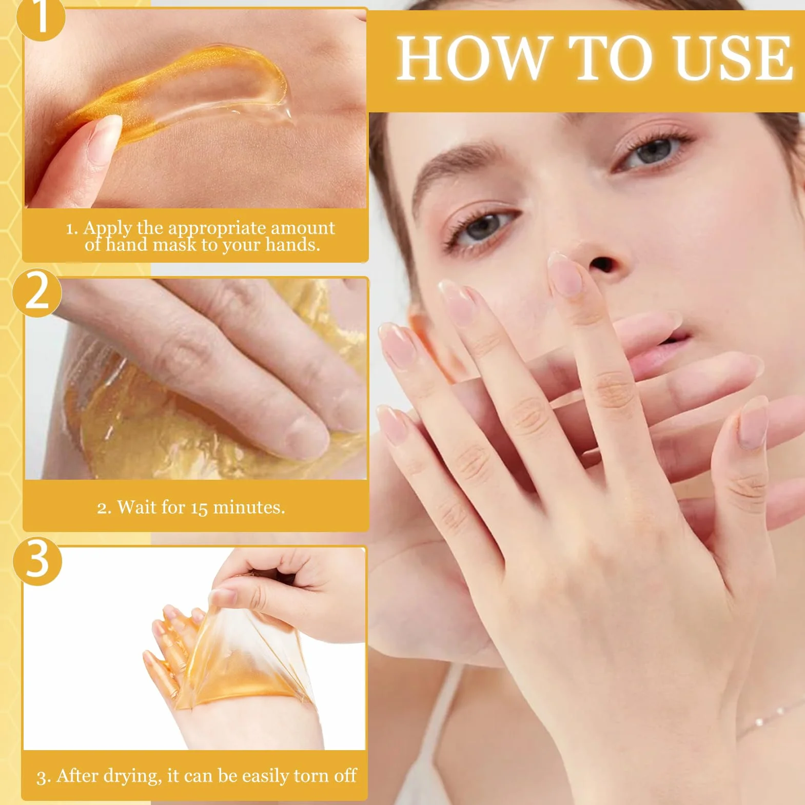Honey Hand Mask, 24k Gold Hand Mask, Peeling Hand Mask, Hydratant Réparation
