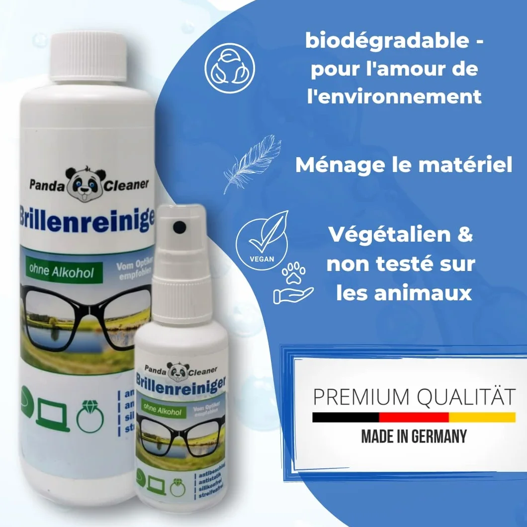Pandacleaner Kit de recharge nettoyant lunettes 2 x 250 ml anti-buée sans alcool