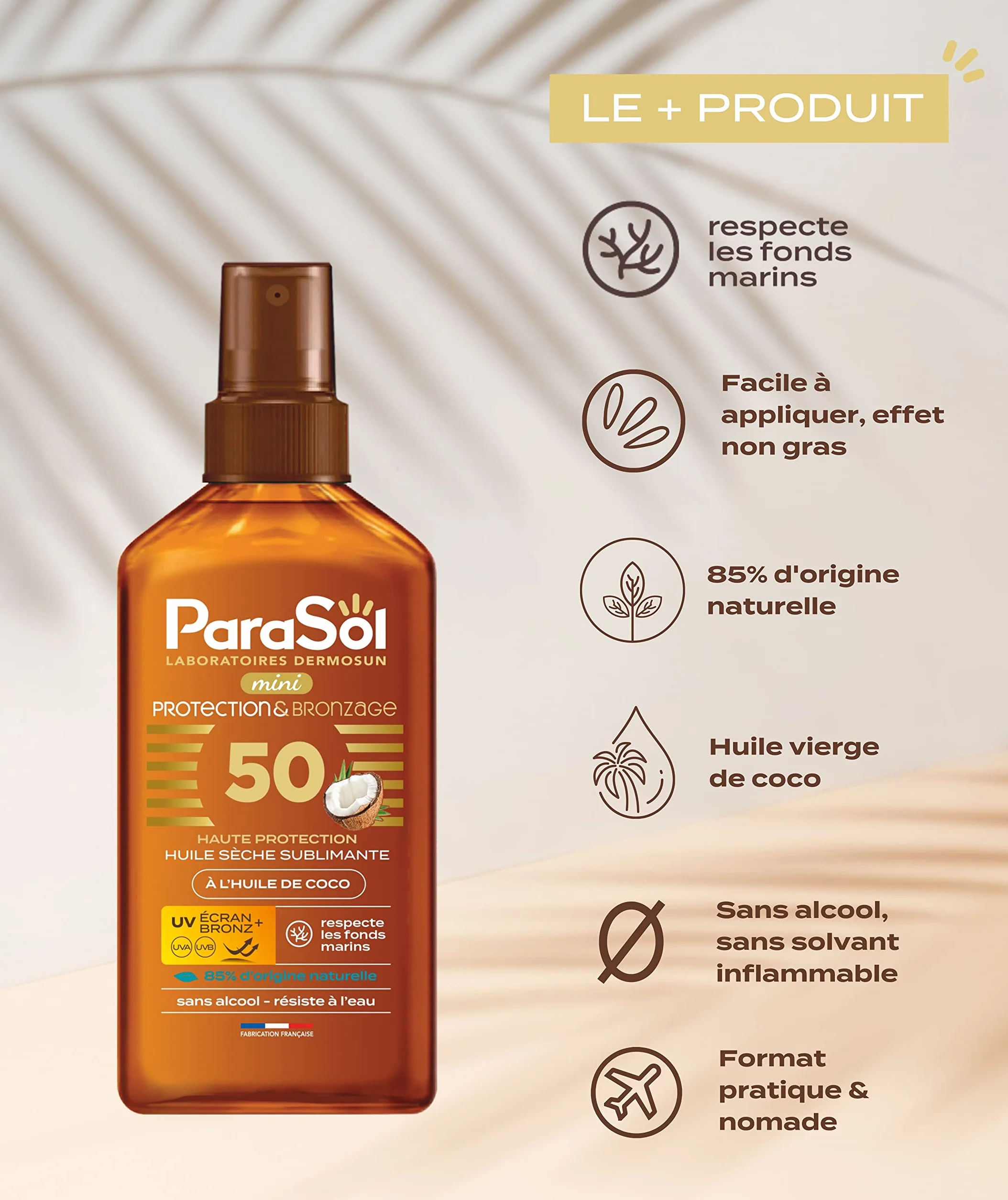 Parasol Spray Mini Huile Sèche 50 FPS Protection Bronzage