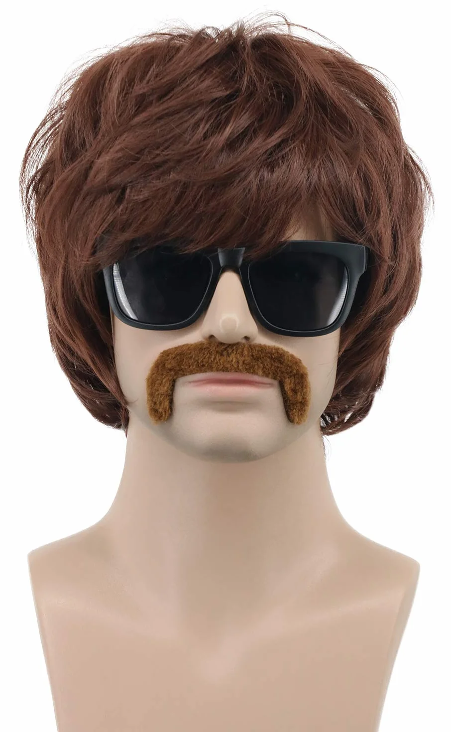 VGbeaty Perruque Courte Marron Brune des Années 60 70 80 pour Hommes avec Moustache Perruque Disco des Chanteurs Stars Hippie pour Carnaval Halloween Déguisement Party