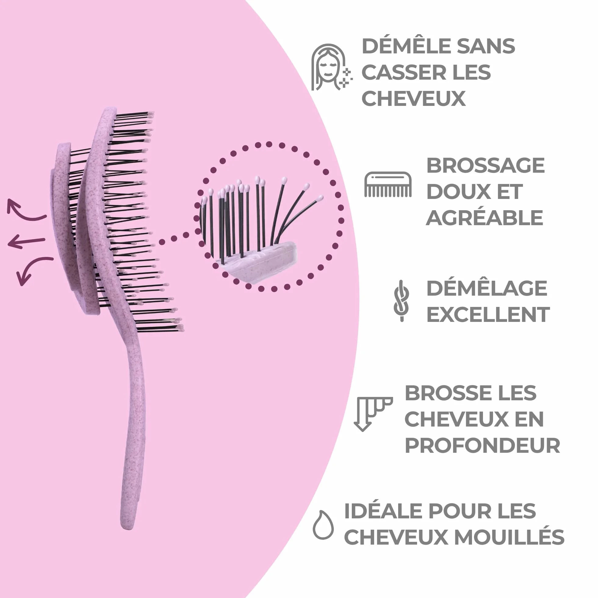 Ninabella Brosse Démêlante Cheveux Anti Nœuds pour Cheveux Bouclés