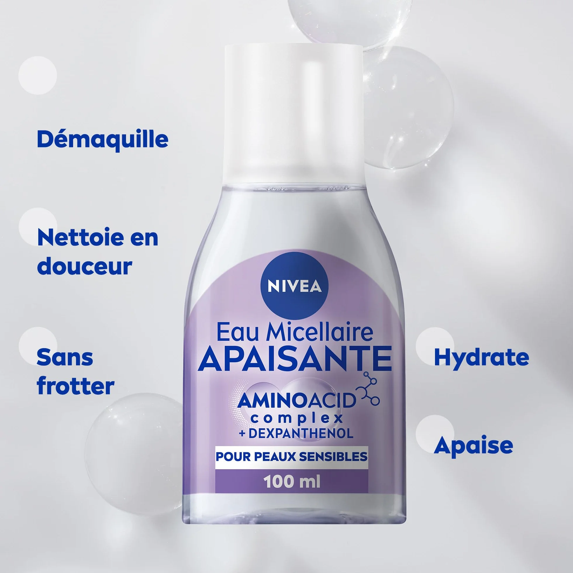 NIVEA Eau Micellaire Apaisante Efficacité Waterproof Visage Yeux Lèvres 100 ml
