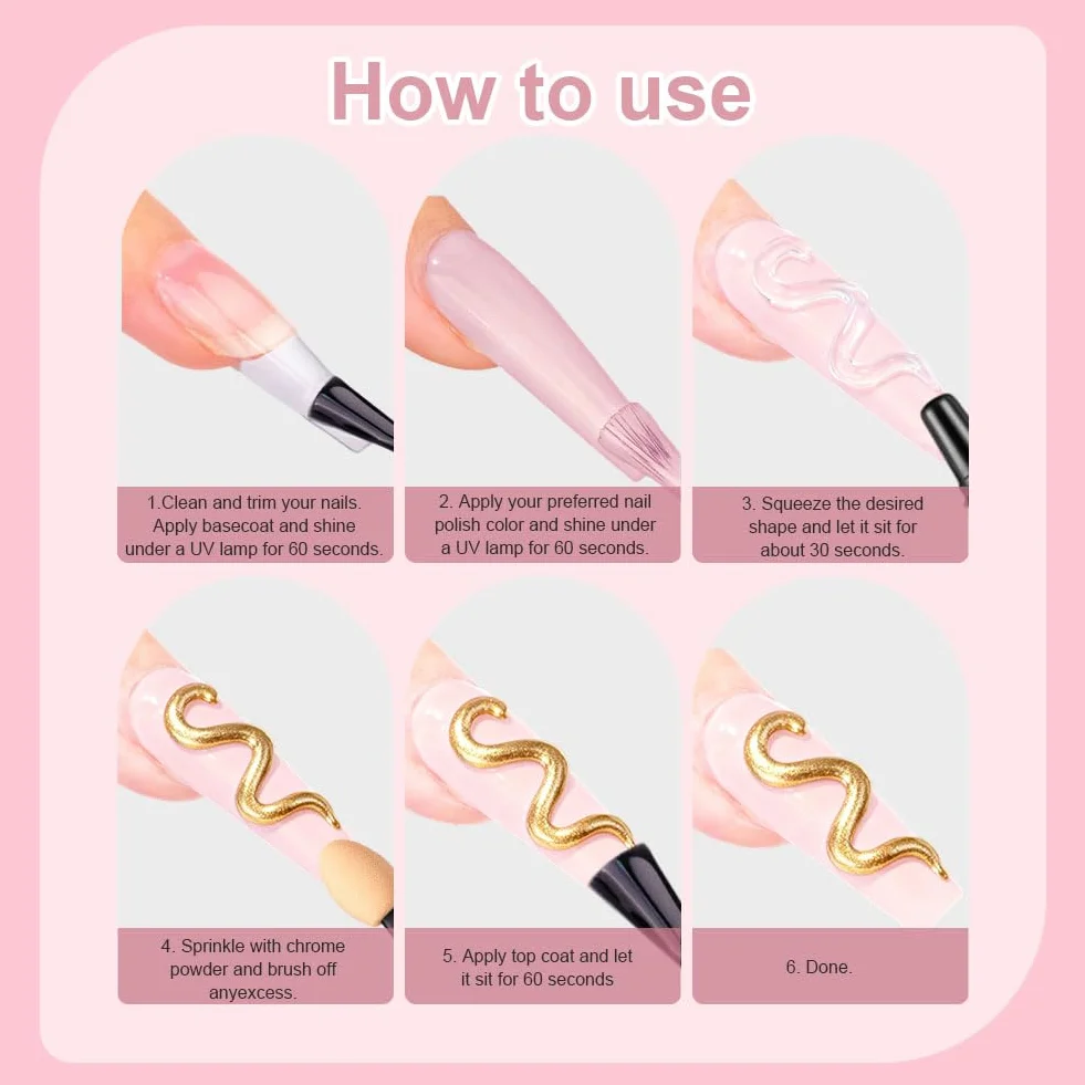 LOPHE Gel à Ongles 3D Multifonction avec 6 Poudres Chromées et 15 ML Gel Sculptant pour Nail Art