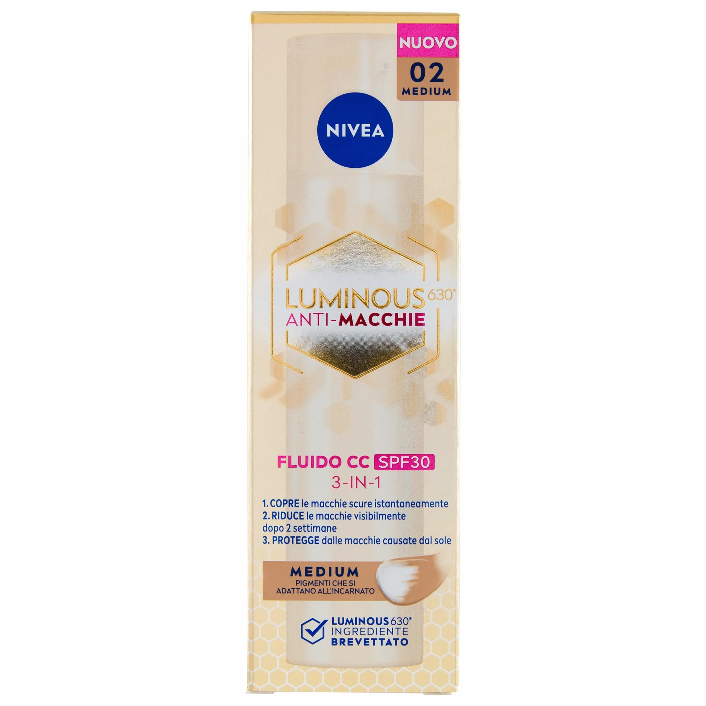 NIVEA Luminous630 Fluid CC Cream SPF 30 Crème visage 3 en 1 Medium 40 ml avec pigments encapsulés et triple action Crème anti-taches avec acide hyaluronique et thiamidol