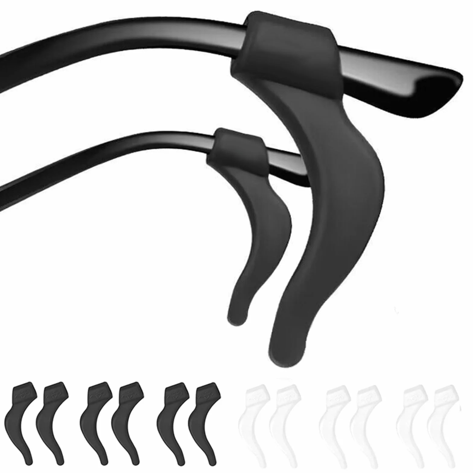 Crochets D'oreille Lunettes Anti-dérapant en Silicone, Embouts De Branches, Pour Lunettes De Soleil, Noir+Blanc