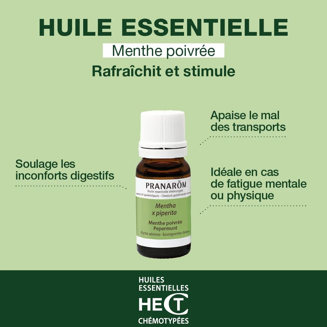 Huile Essentielle Menthe Poivrée Chémotypée 100% Pure HECT 10 ml