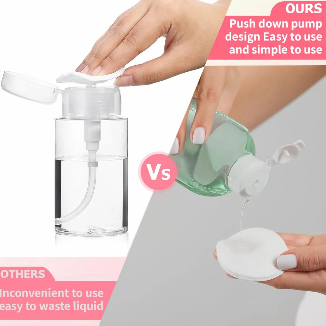 Flacon Pompe Vide 200ml 2 Pièces + 100pcs Coton Démaquillant Transparent