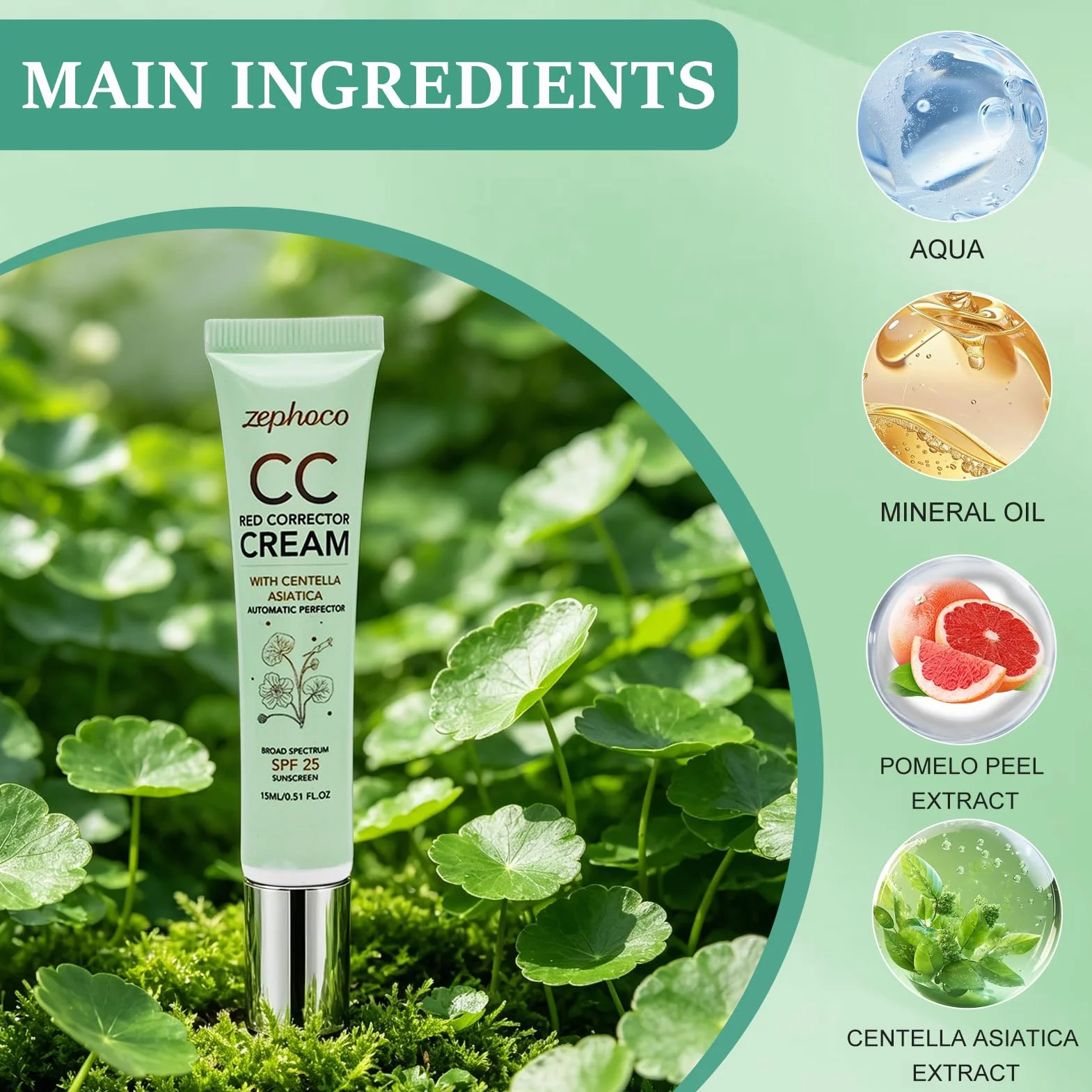 Crème Correctrice Centella Asiatica SPF 25 Anti-Rougeurs 15ml avec Pinceau Fond de Teint Cosmétiques Coréens