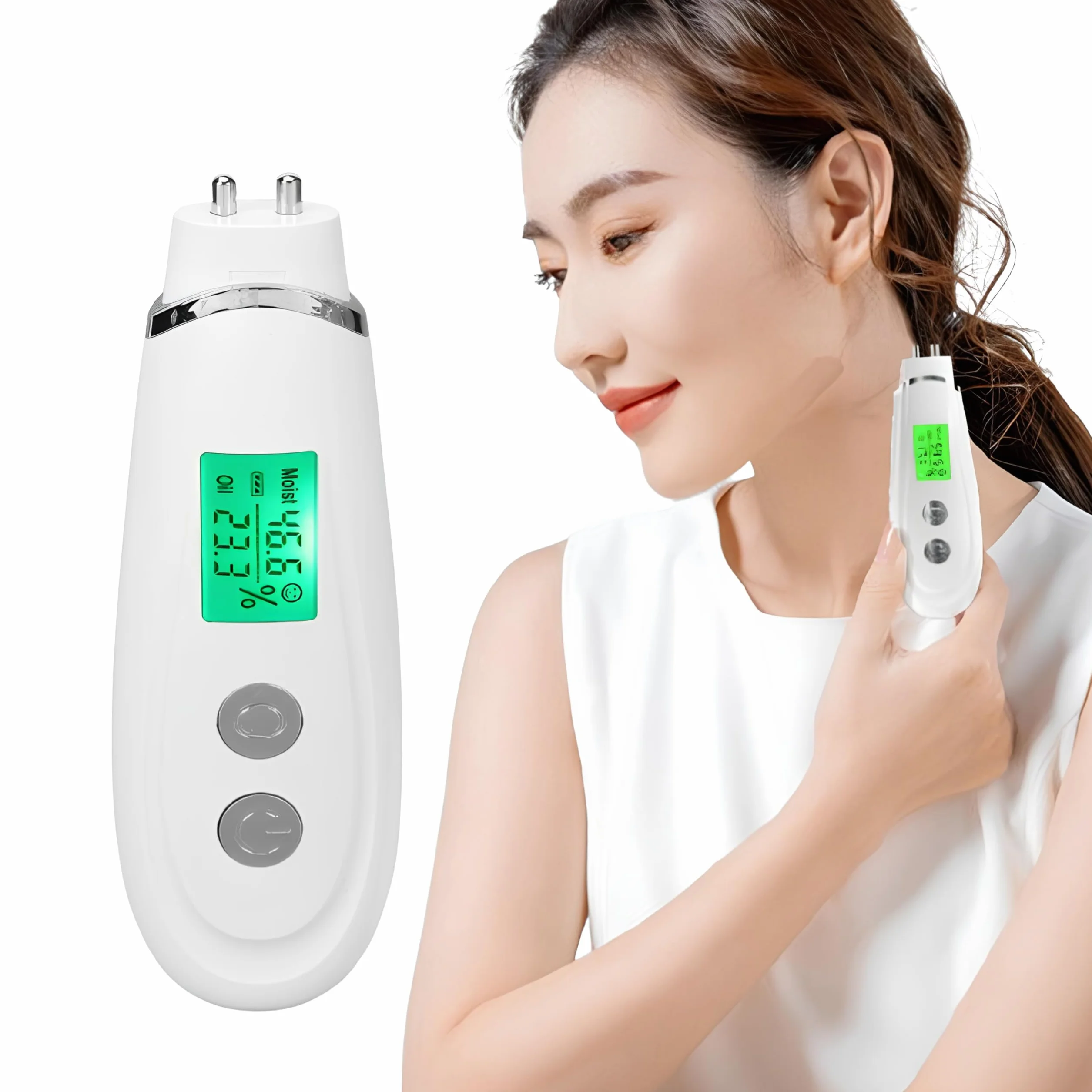 Analyseur de Peau Testeur d'Humidité Faciale Détecteur de Sécheresse Cutanée Mesureur d'Hydratation Blanc 150 caractères