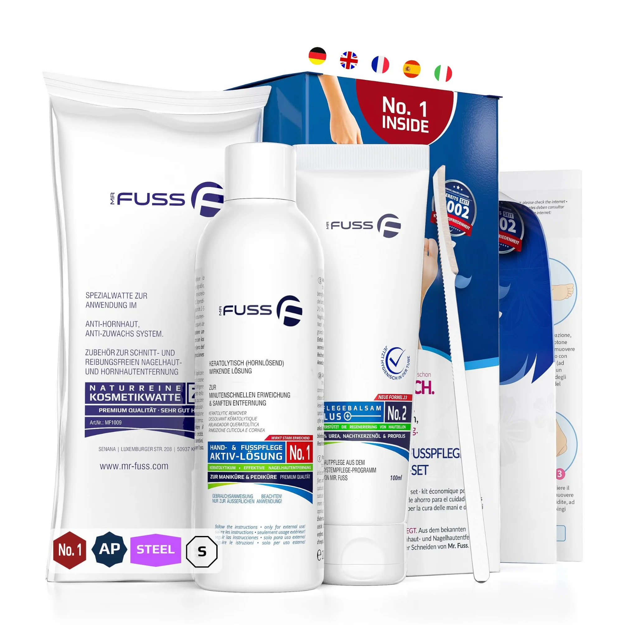 Mr. Fuss No. 1 Solution anti-callosités acier éliminer callosités cuticules