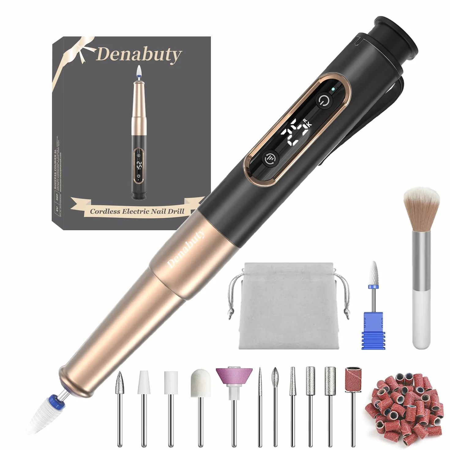 Ponceuse pour Ongles Sans Fil, 12 en 1 Lime a Ongle Electrique Professionnelle 25000 RPM Kit de Manucure Pédicure avec USB Rechargeable, Ponceuse à Ongles pour Gel Acrylique Ongle Noir