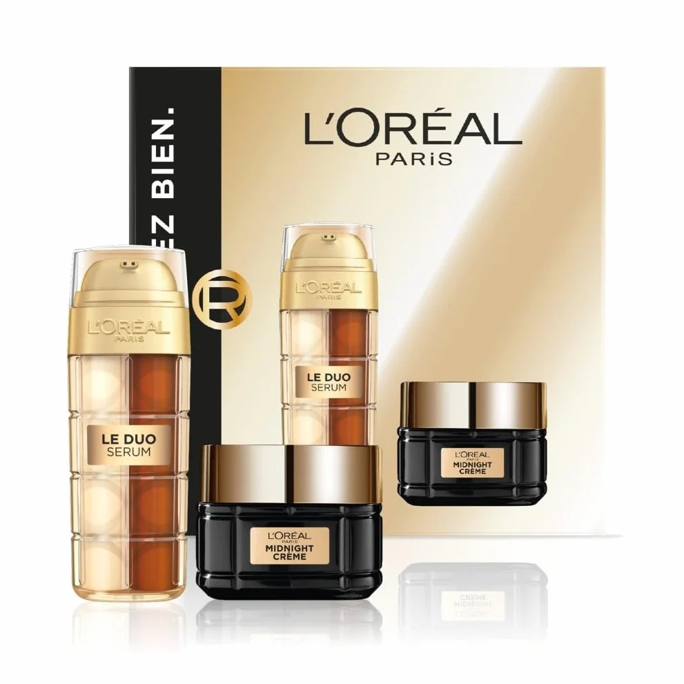 L'Oréal Paris Coffret Luxe Anti-Âge Midnight Crème et Sérum Le Duo Soins Visage Anti-Rides Fermeté Confort