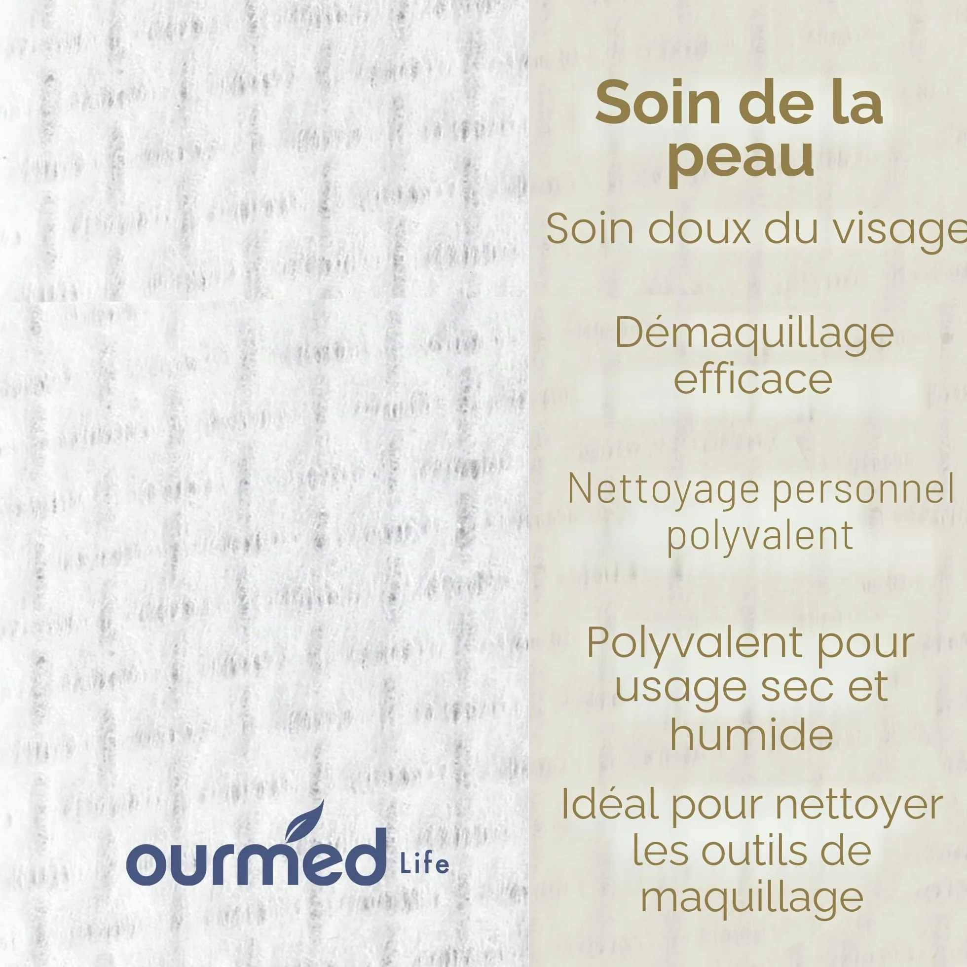 Ourmed Life Serviettes Faciales Jetables Biodégradables pour Peaux Sensibles, 10"x12", 50 unités