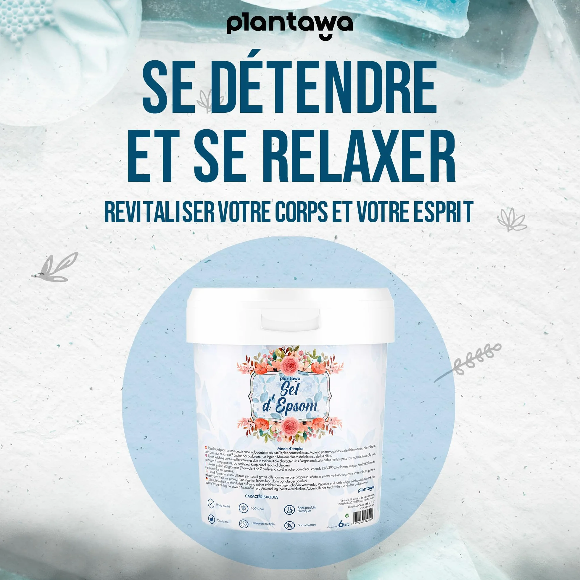 Sel d'Epsom 6KG Magnésium Pur Aromathérapie Relaxante Réparateur Moussant 100% Naturel Bien-être Sommeil Réparateur