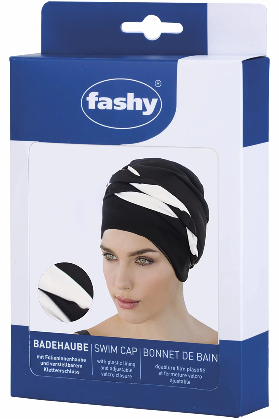 Fashy Bonnet de bain exclusif avec cordon de serrage 3493 20, noir et blanc