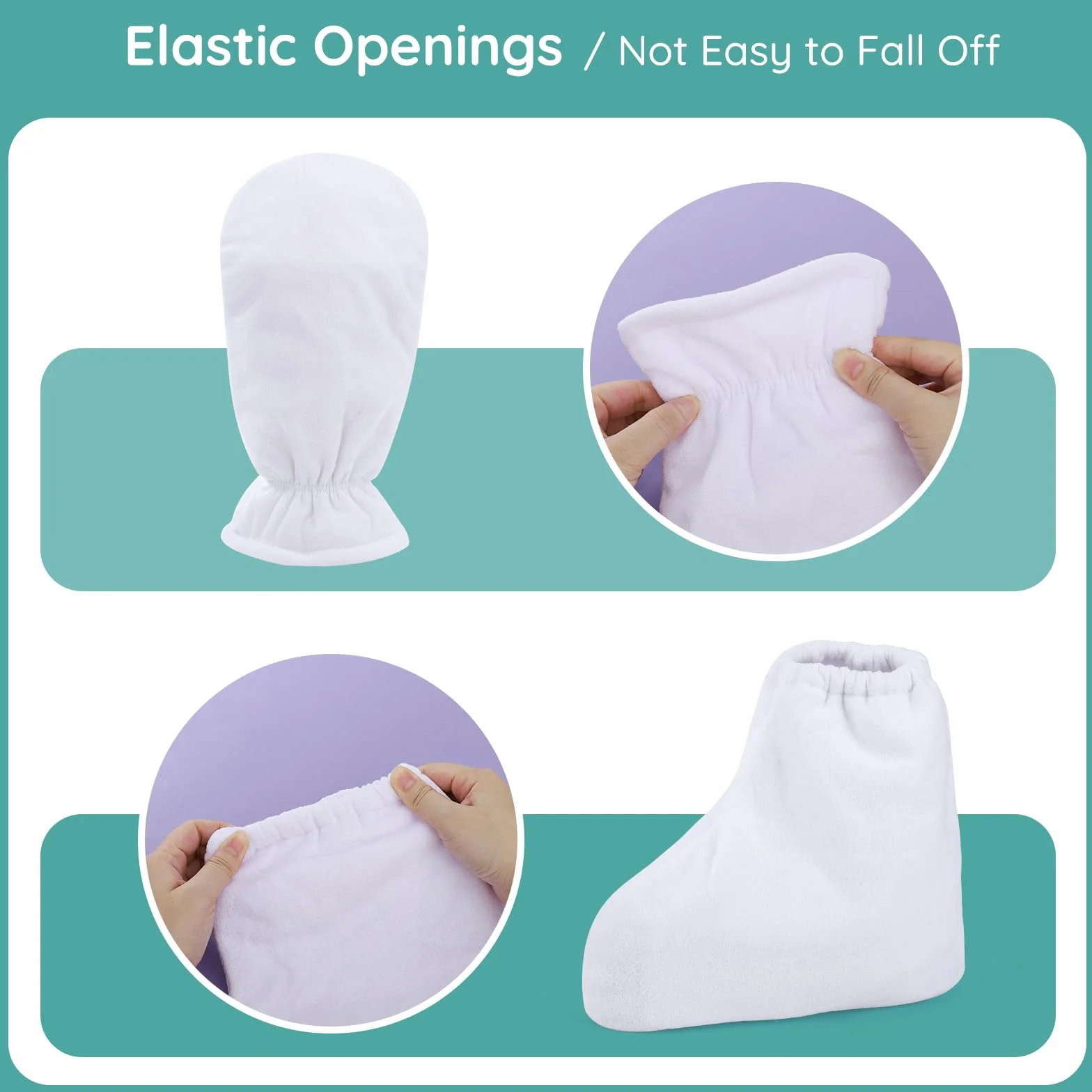 Chaussons de bain en cire de paraffine blanche, ouverture élastique Segbeauty à double éponge pour thermothérapie, sacs pour les mains et les pieds pour le traitement thermique, machine à cire