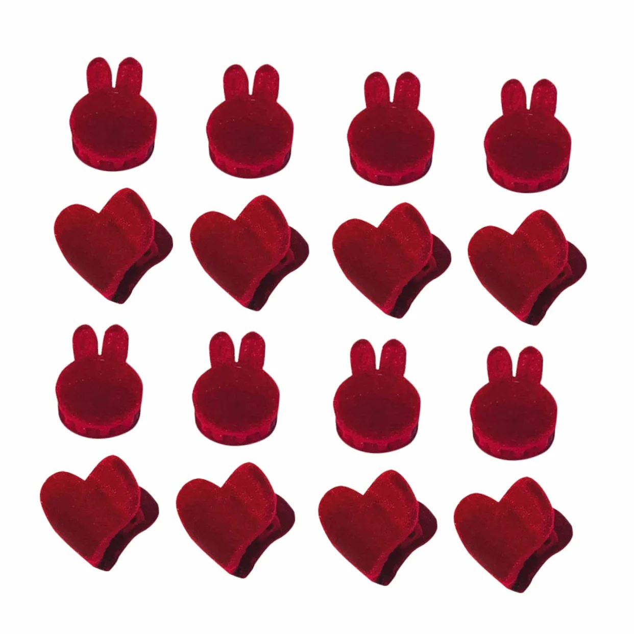VICASKY Mini Pinces à Cheveux Lot de 16 Griffes Solides Décoratives en Tissu Rouge Forme Cœur et Tête de Lapin Accessoires Mode pour Filles pour Diverses Occasions