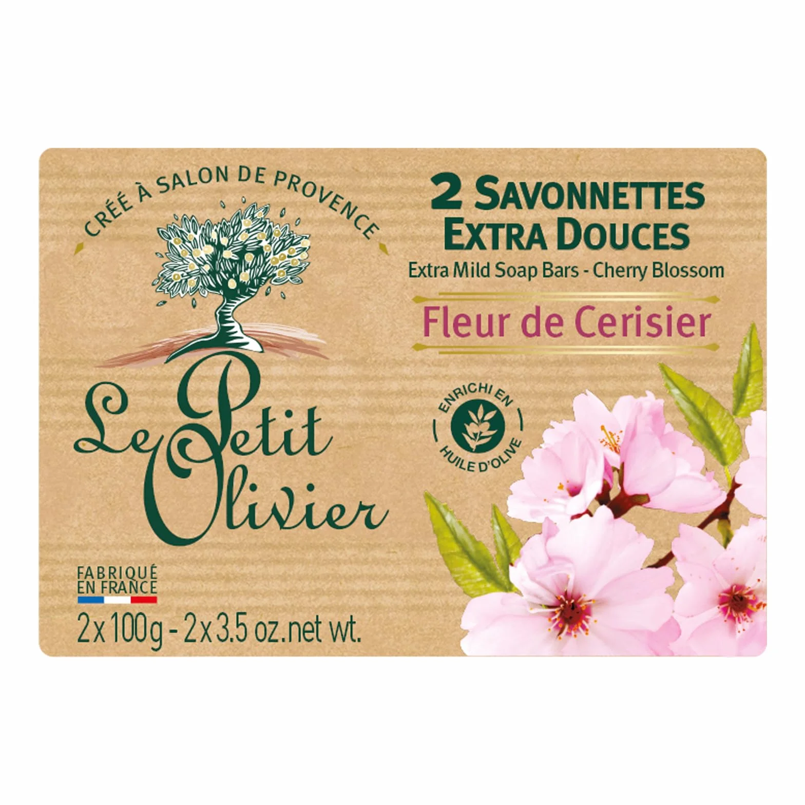 LE PETIT OLIVIER 2 Savonnettes Extra Douces Fleur De Cerisier 2x100g