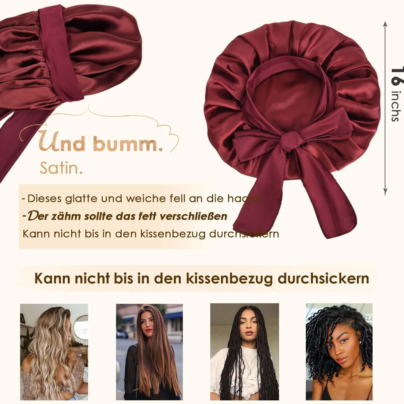 Bonnet de nuit en soie double couche avec doublure satin pour femme cheveux bouclés
