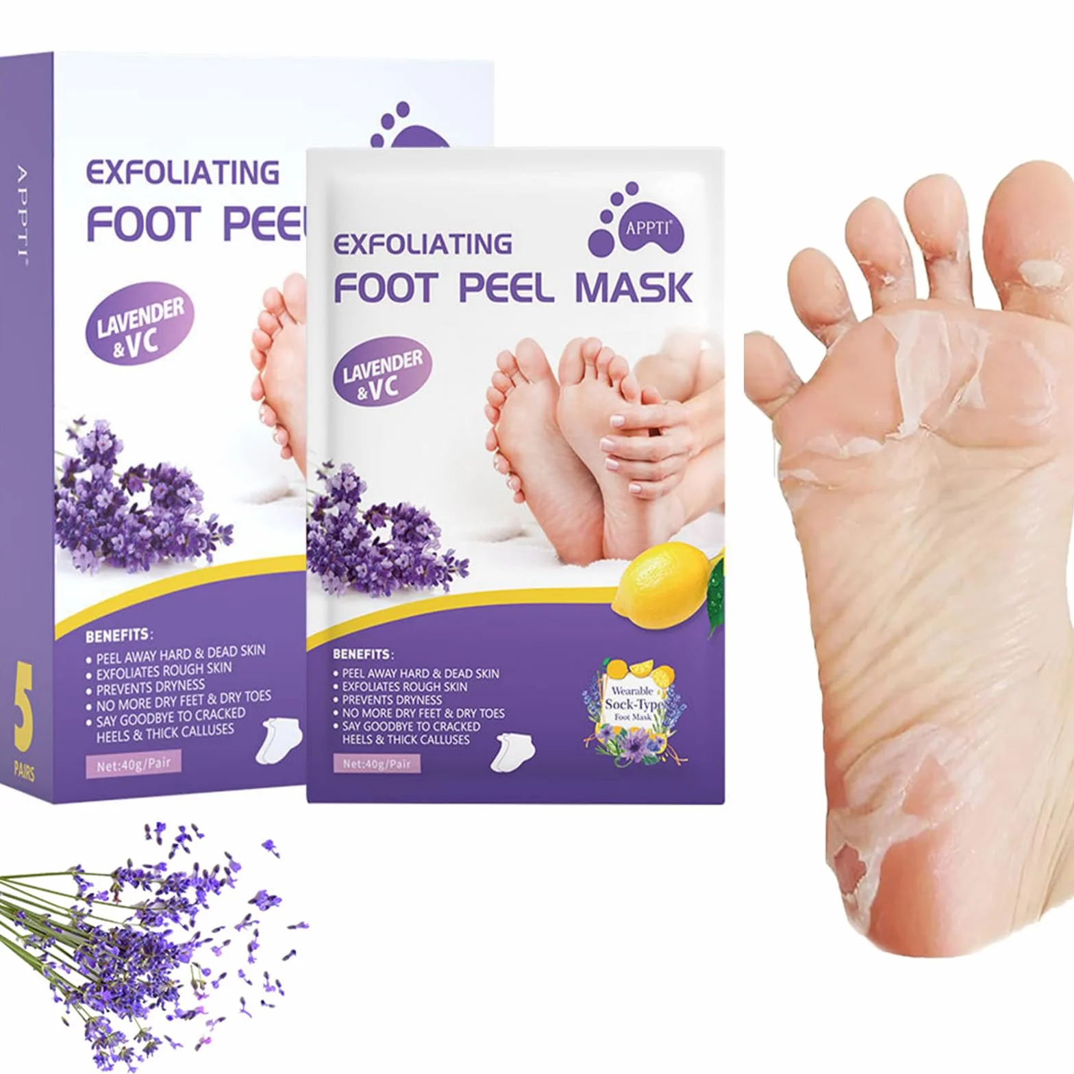 Masque Pied Peeling 5 Paires | Chaussette Exfoliante Pieds Secs Abîmés | Gommage Callus Soin Peau Morte