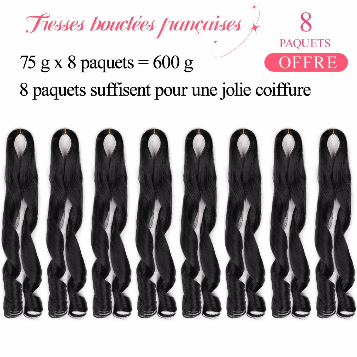 18 Inch French Curly Braiding Hair 8 Packs Natural Black Synthetic French Curl Crochet Hair for Black women(1B#, 18Inch (Pack of 8))