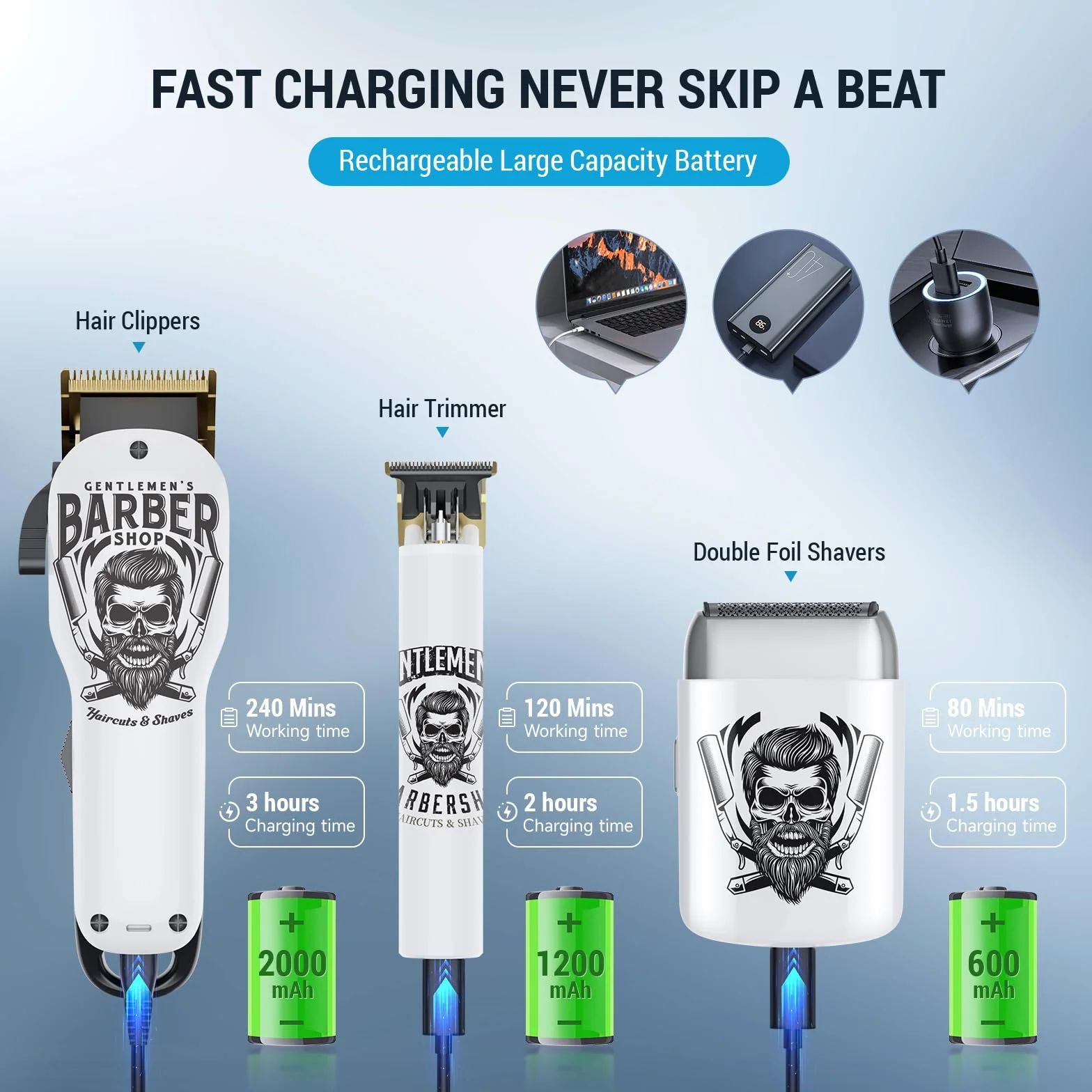 BESTBOMG Tondeuse Cheveux Hommes Rasoir Electriques avec écran LED Rechargeable Kit
