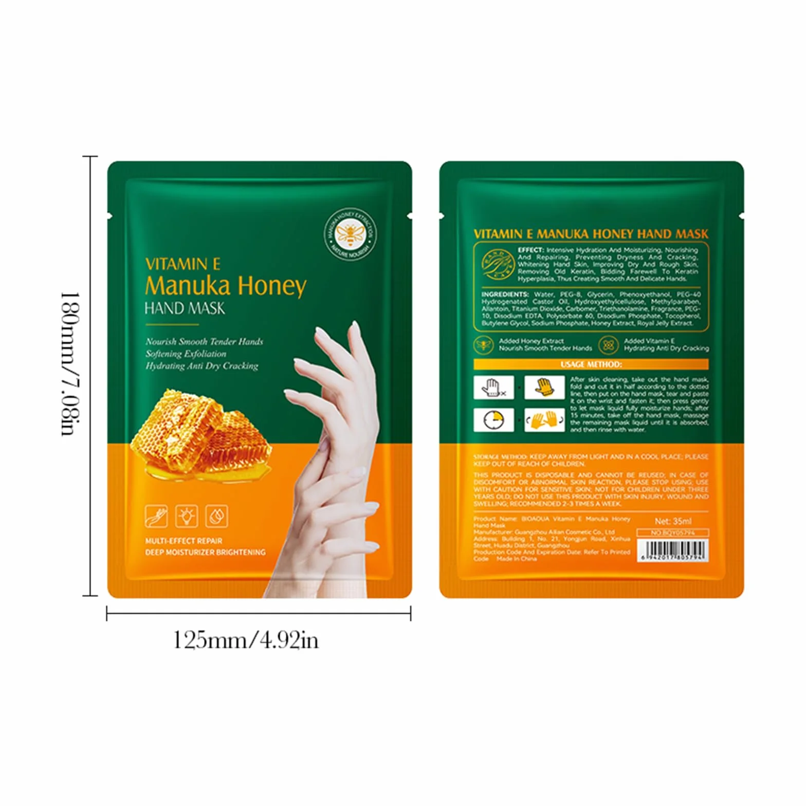 Masques Mains Hydratants à la Vitamine E et Miel, 6 Pièces, Gants Réparateurs pour Mains Sèches et Gercées