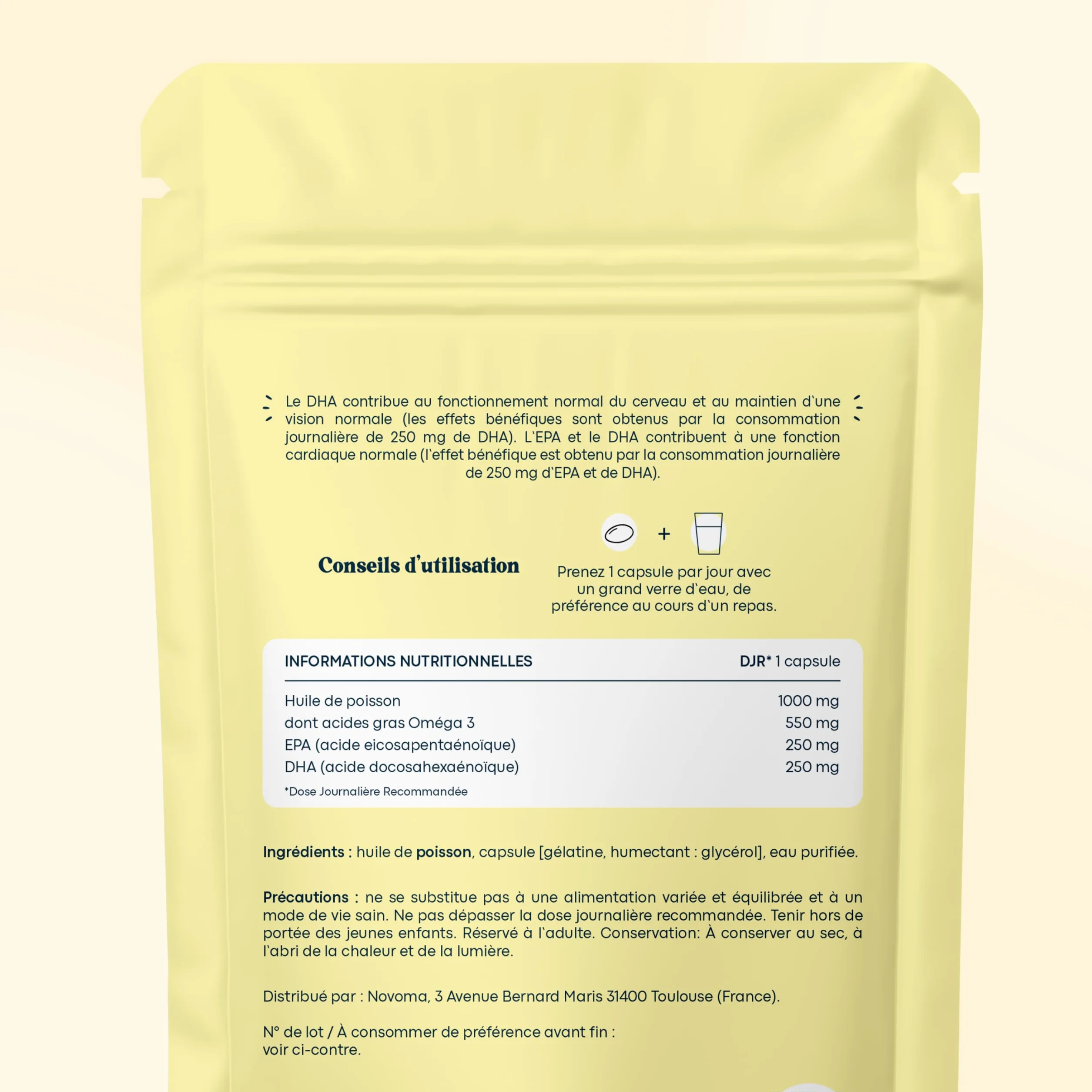 Essentials by Novoma Omega 3 EPA DHA 1000 mg 30 Capsules Huile Poisson Sauvage Cœur Cerveau Vision