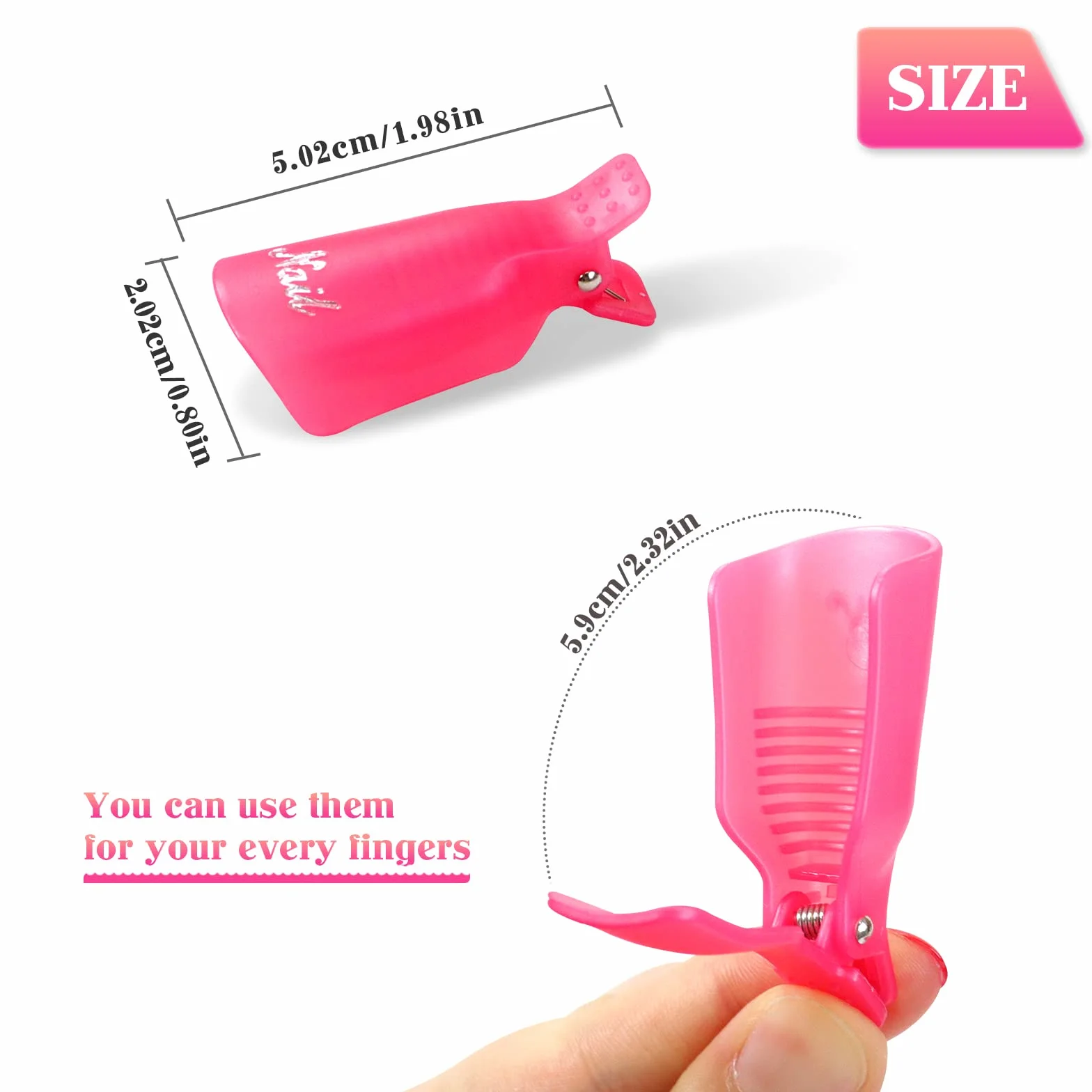 Capuchon Ongle, Nail Art Clip, 10 Pcs Pinces à Ongles En Plastique, Clip Ongles Semi Permanent pour Nettoyage Retirer Vernis Gel UV Outil Capuchon Plastique Rose