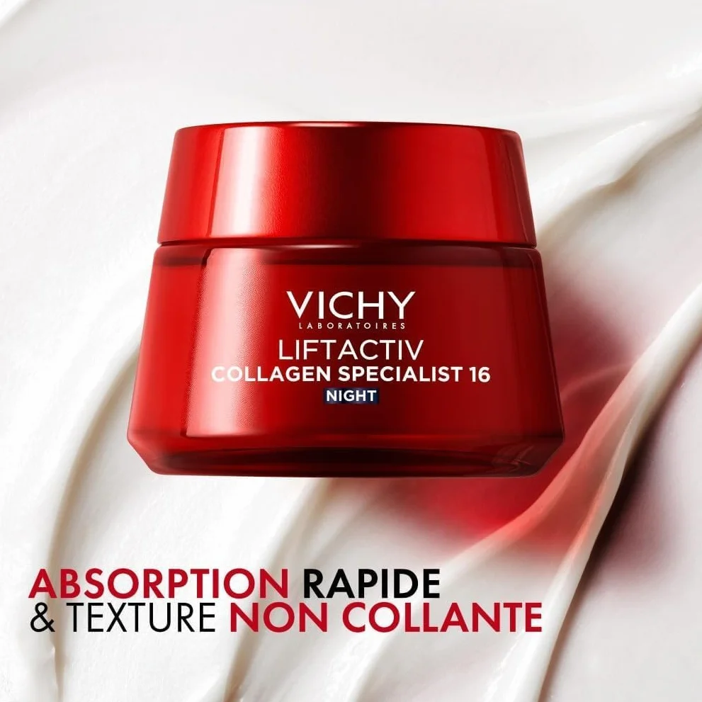 Vichy - Liftactiv Collagen Specialist - Crème de Nuit Anti-Age - Booste La Production de Collagène - Crème Visage Femme - Enrichie en Rhamnose et Acide Hyaluronique - Testé dermatologiquement