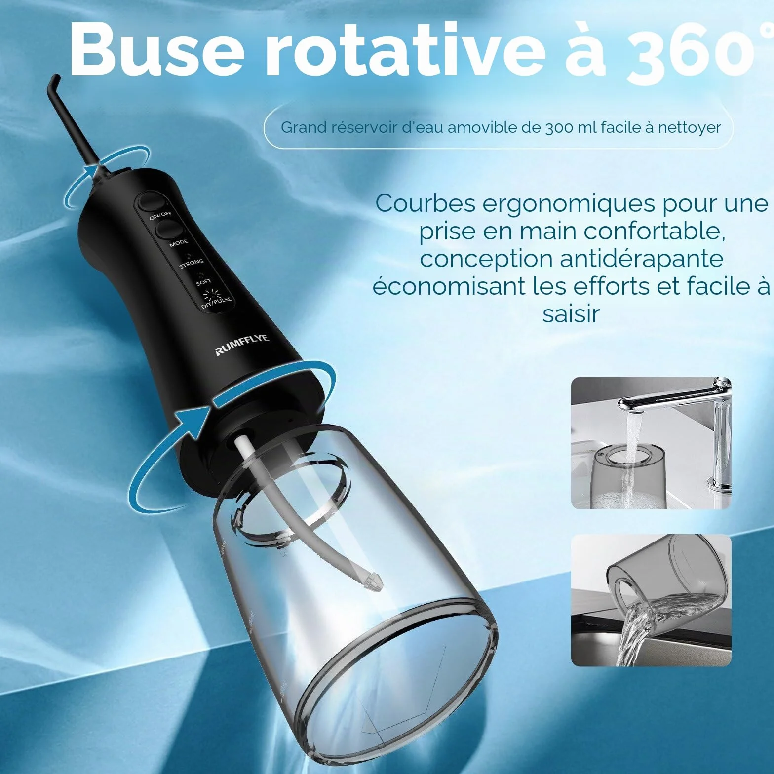 Water Flosser Jet Dentaire Sans Fil 300ML 12 Modes IPX7 Portable