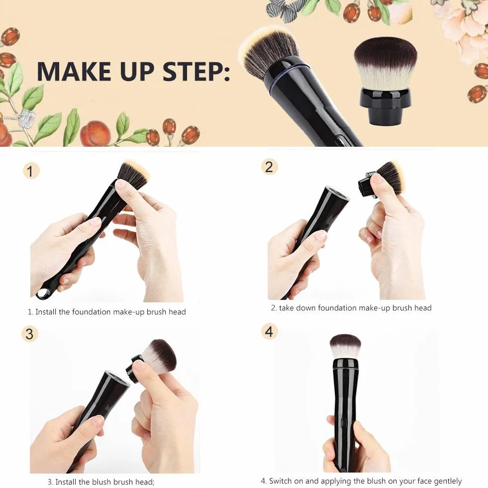 Pinceau électrique de Maquillage, Pinceau Rotatif Automatique de Maquillage avec des têtes de Brosse de Fondation et de Fard à Joues, Machine de Nettoyage de brosses cosmétiques