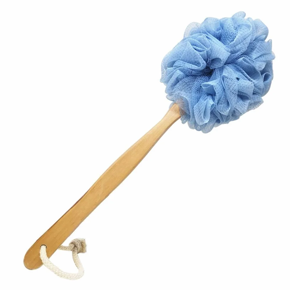Pineker Brosse de bain en bois à long manche avec maille luffa pour exfoliation