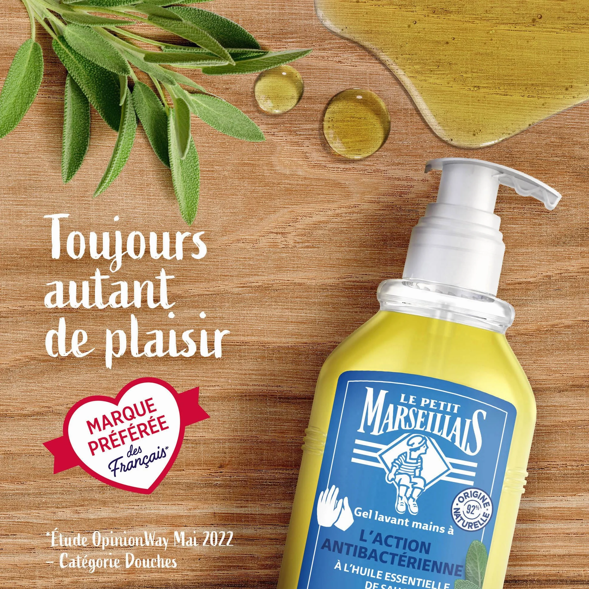 Le Petit Marseillais Recharge Gel Lavant Action Anti-Bactérienne 300 ml Savon Liquide Huile Essentielle Sauge 92% Ingrédients Naturels