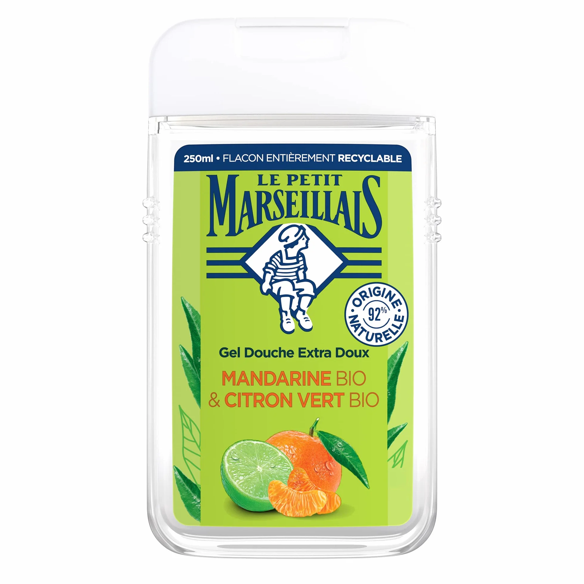Le Petit Marseillais Gel Douche Extra Doux Mandarine Bio Citron Vert Bio 250ml 92% Ingrédients Naturels Flacon Recyclable