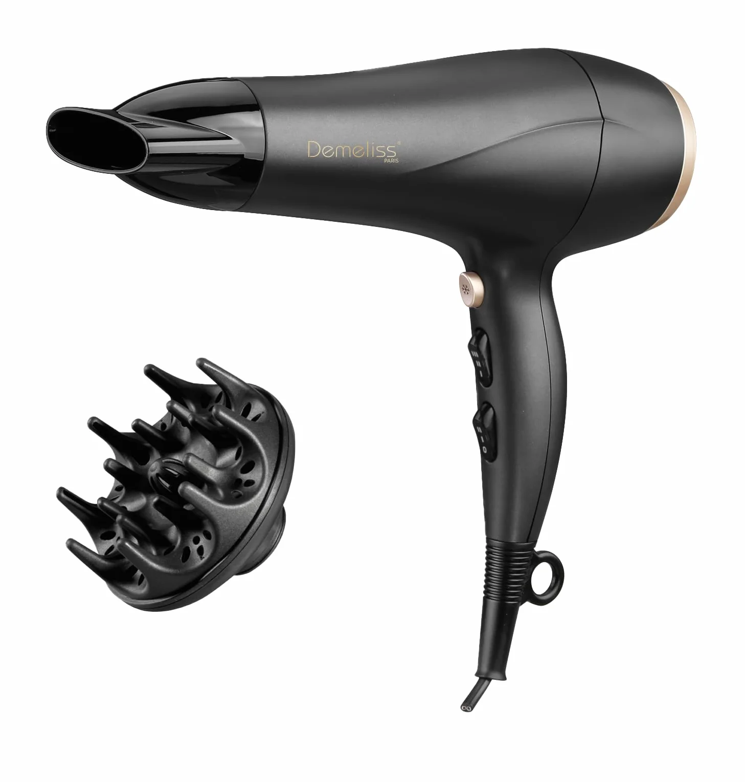 Demeliss Saint Algue Sèche Cheveux 2200W – 2 Vitesses, 3 Températures – Technologie Tourmaline Antifrisottis – Concentrateur, Diffuseur Inclus – Léger Et Puissant – Accessoire Coiffure Brillante