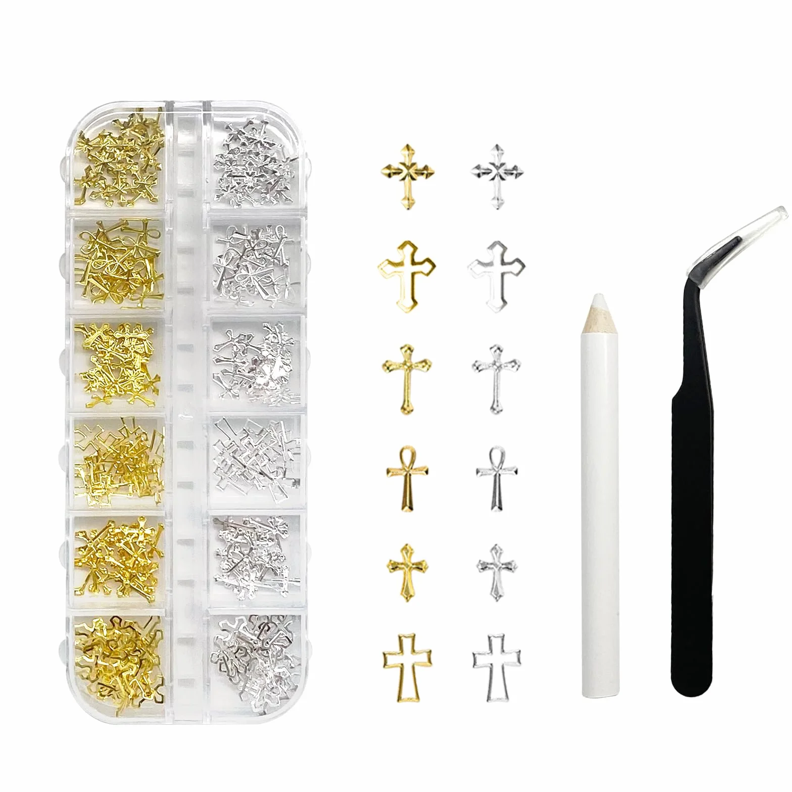 Breloques 3D croix dorée argentée métal accessoires manucure décorations ongles style punk rétro