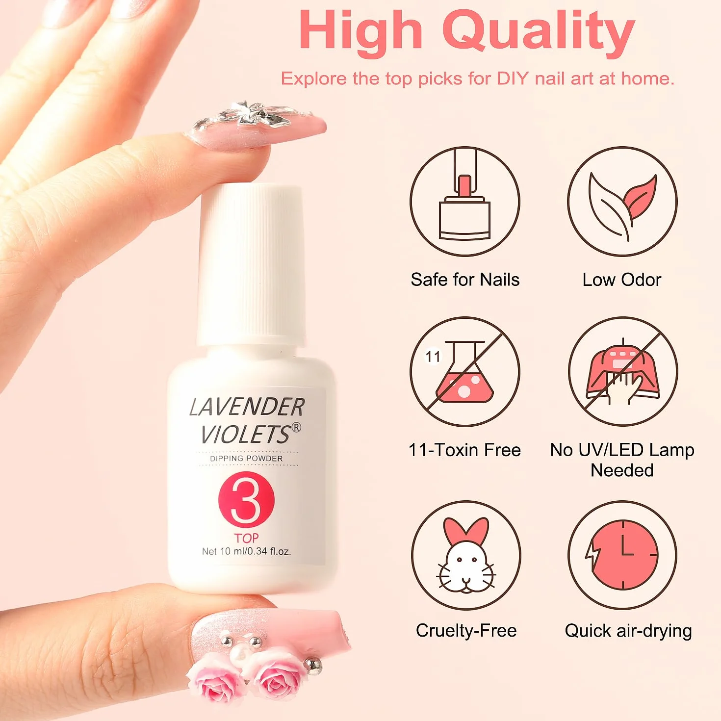 Lavender Violets Dip Powder Nail Kit with Primer, Activator, Base & Top Coat, Brush, Portable Set J781