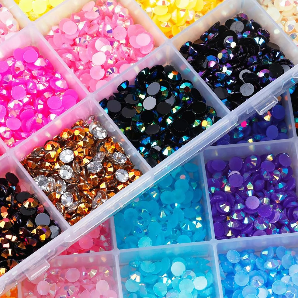 BetterJonny 24000Pcs Strass Ongle Nail Art 24 Couleurs 3mm Cristal Diamants à Dos Plat avec Pincette et Stylo Pointeur