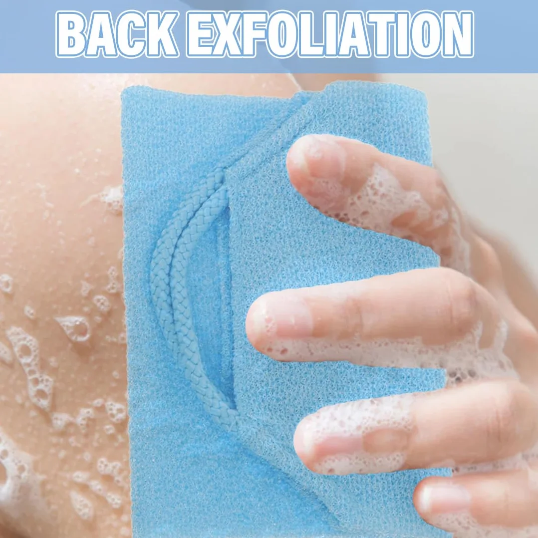 Brosse pour se Laver le Dos, Sangle Lave Dos, Tampon Exfoliant Dos, Bleu