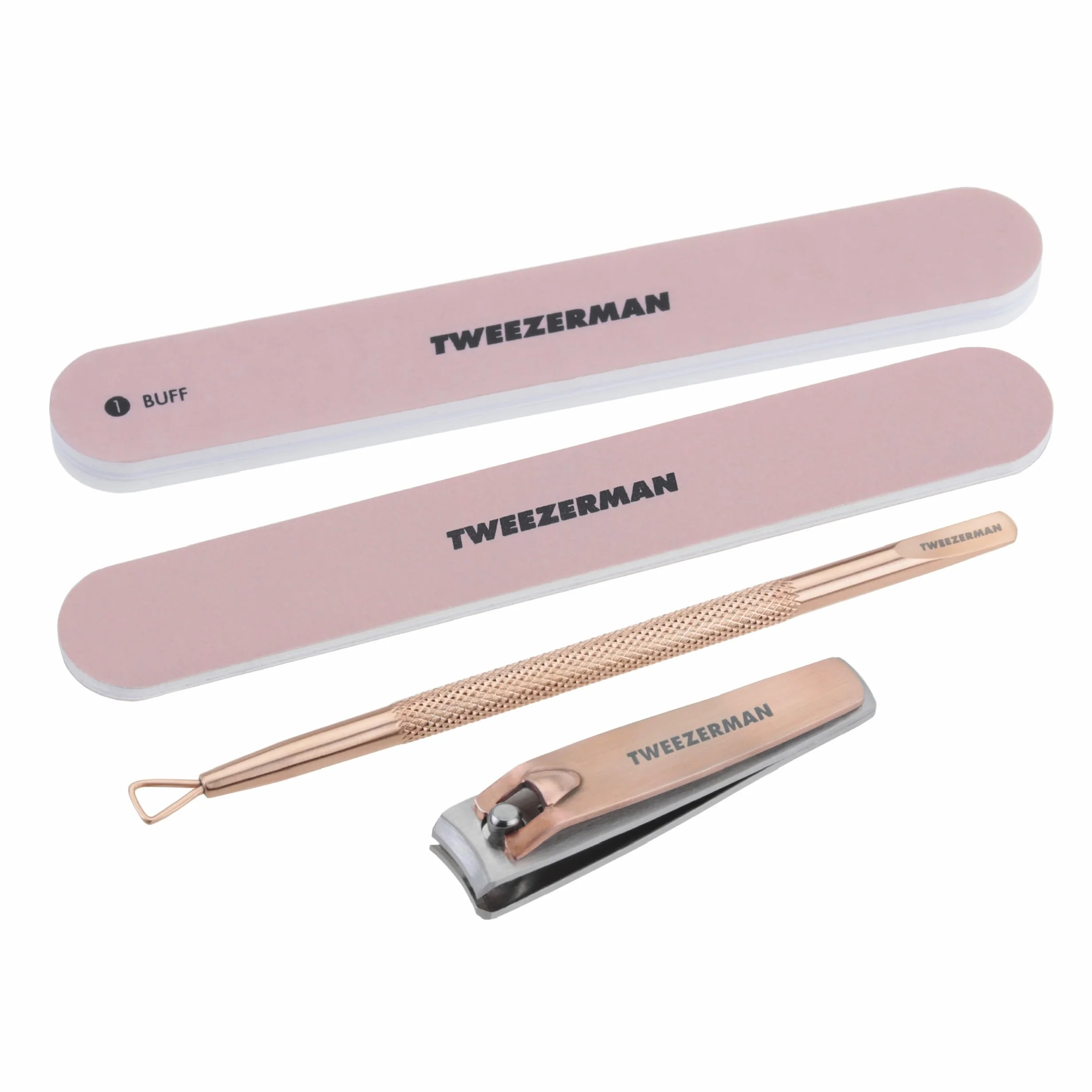 TWEEZERMAN Set de manucure, 4 pièces de soins des ongles, y compris un coupe-ongles, or rose