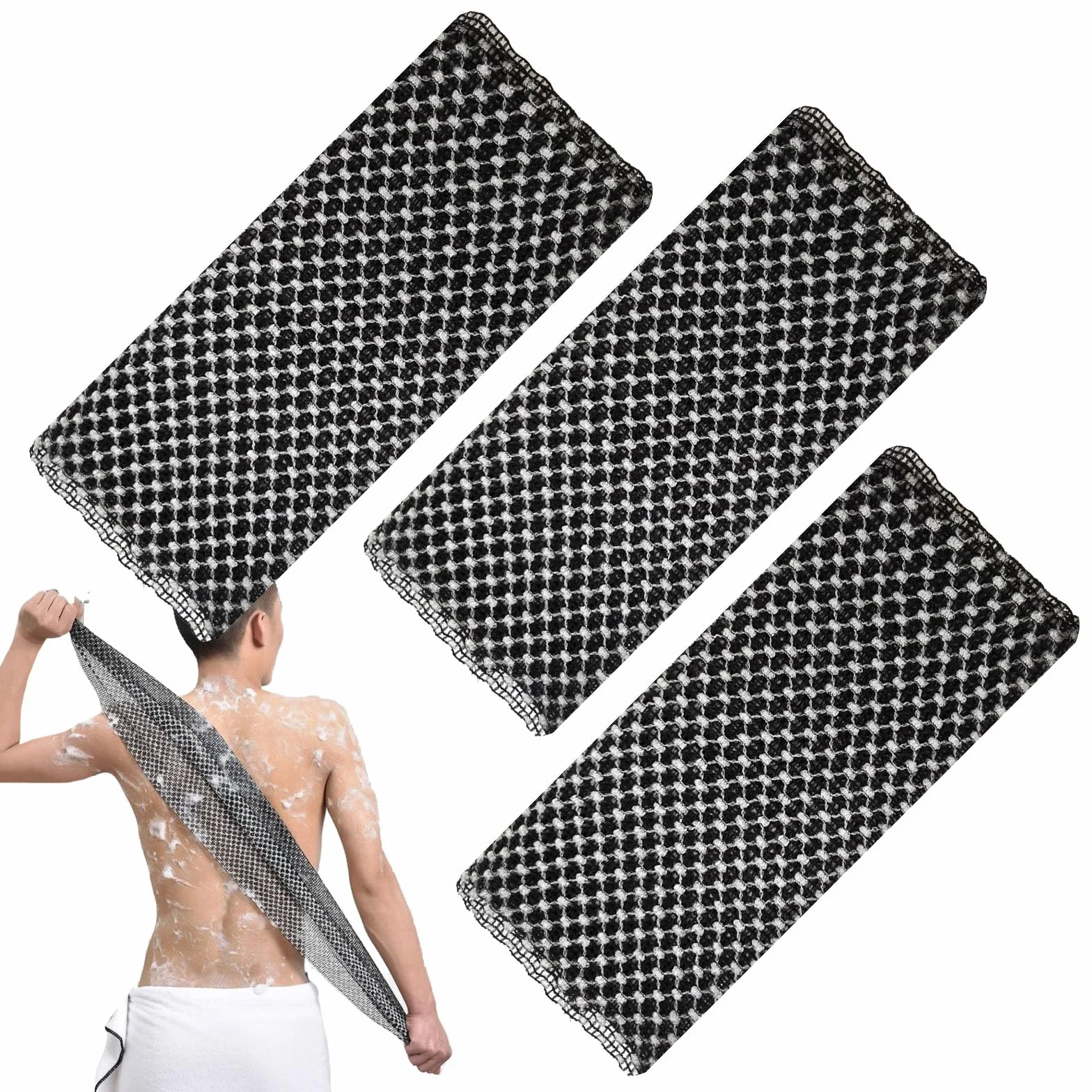 Serviette de Douche exfoliante Japonais 3 pièces Extra-Longue Peaux sensibles