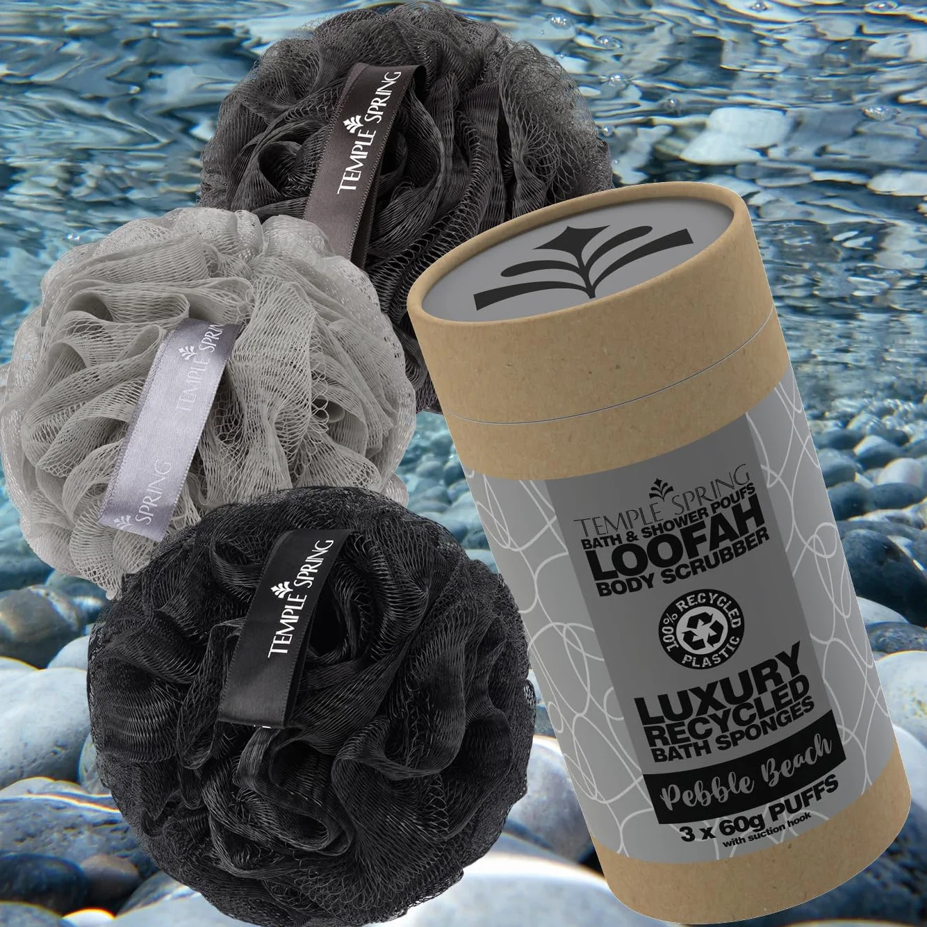 Fleur de Douche Recyclées Loofah Gommage Corps Eponge Exfoliante Luffa Djampe Gris
