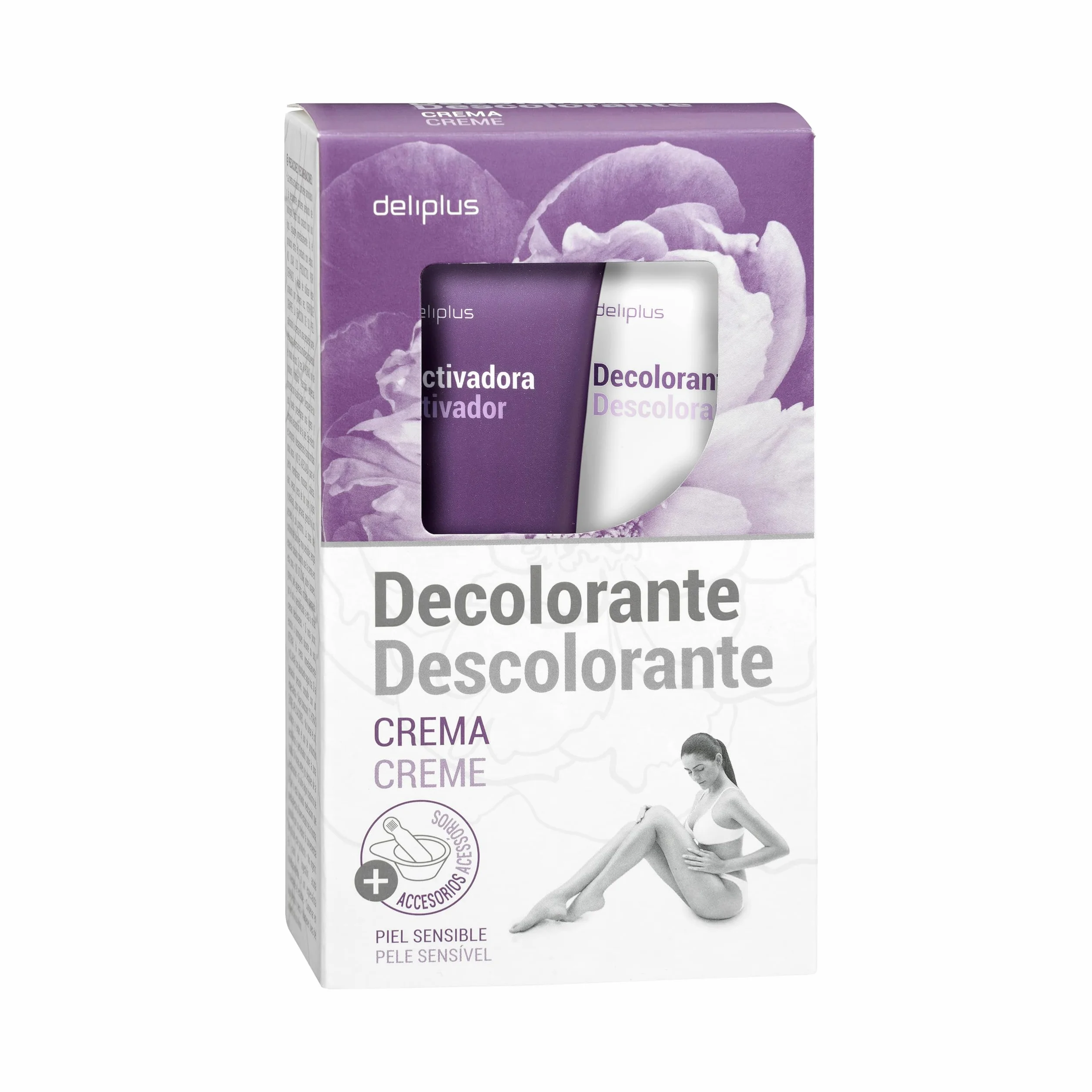 Crème décolorante pour cheveux pour visage et corps, spécial peau sensible, kit complet 2 x 75 ml | Comprend décolorant, activateur, plateau et spatule