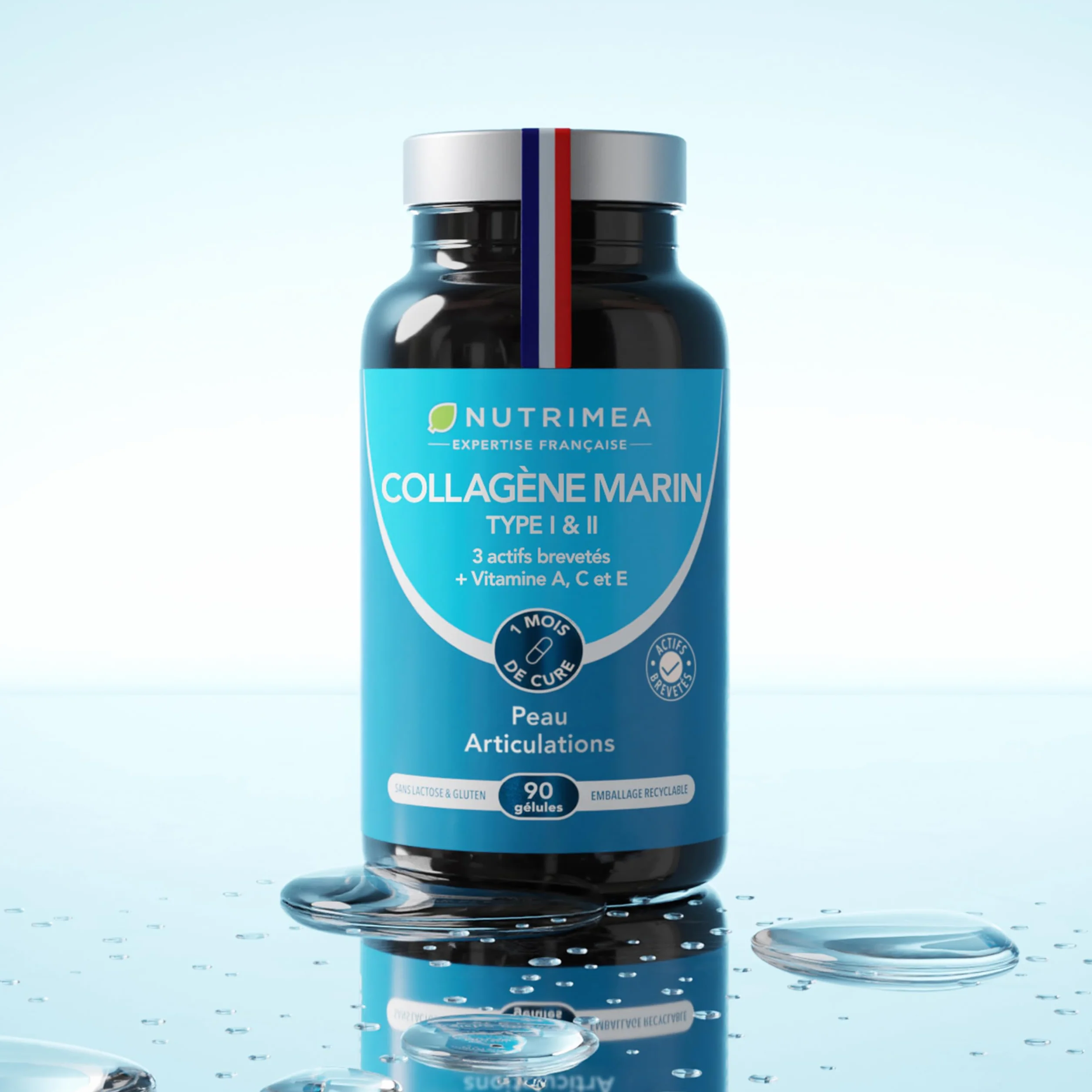 Nutrimea Collagene Marin Types I & II Brevetés 900 mg 90 Gélules Vitamines A C E Végétales Fabriqué en France